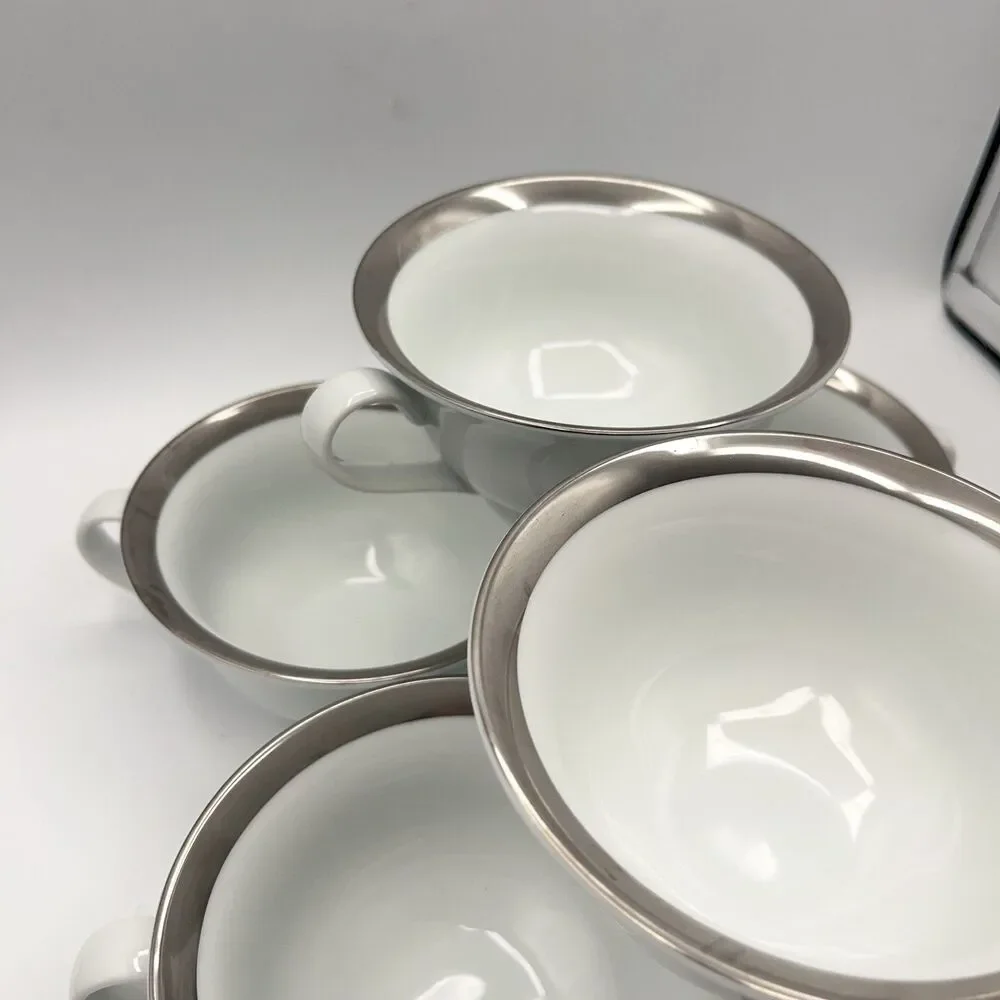 Pottery Barn Cosmopolitan Mugs (Silver Band) - Set Of 7